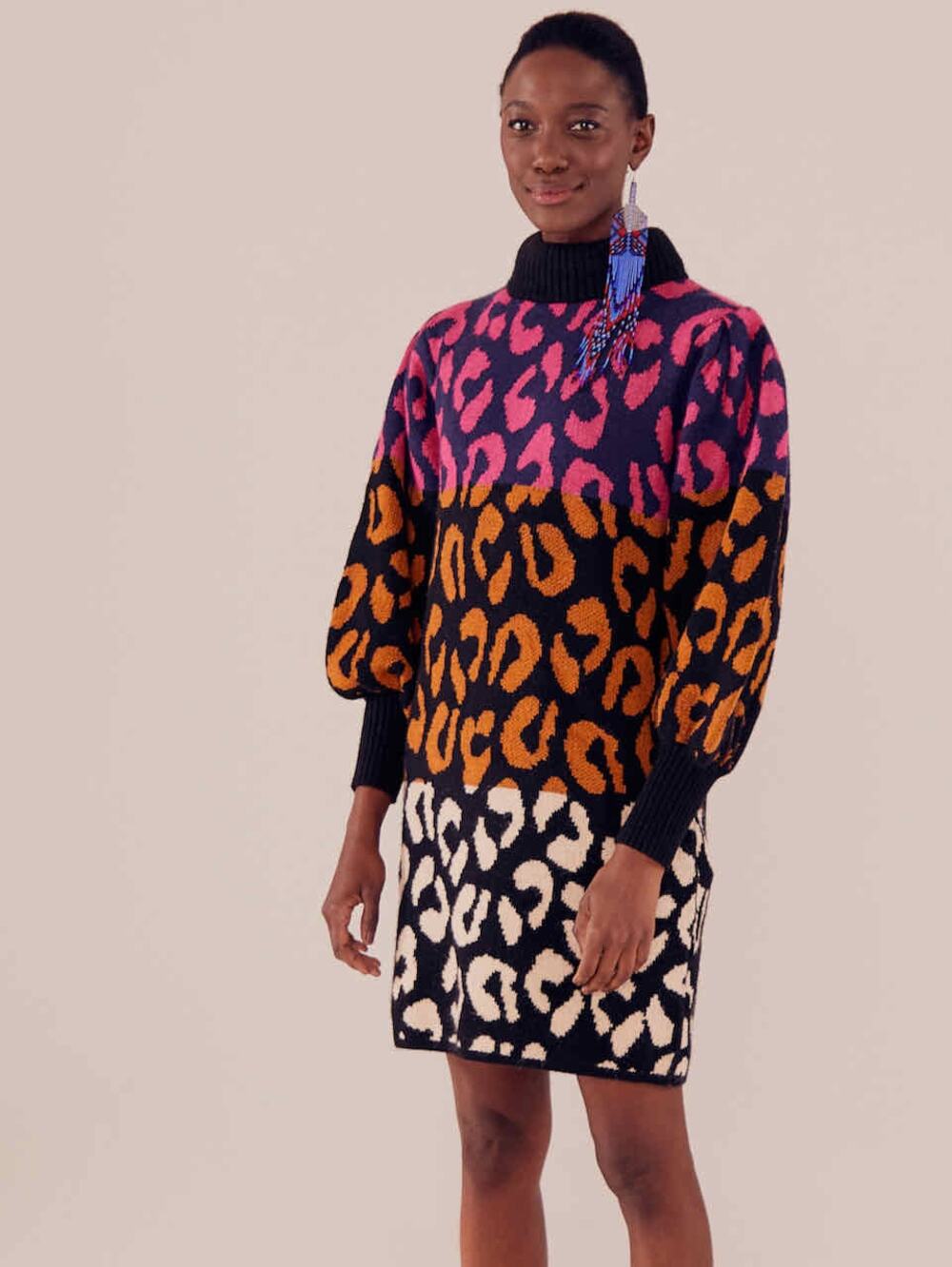 NWOT Farm Rio Mixed Leopards Print Sweater Dress sixe XS